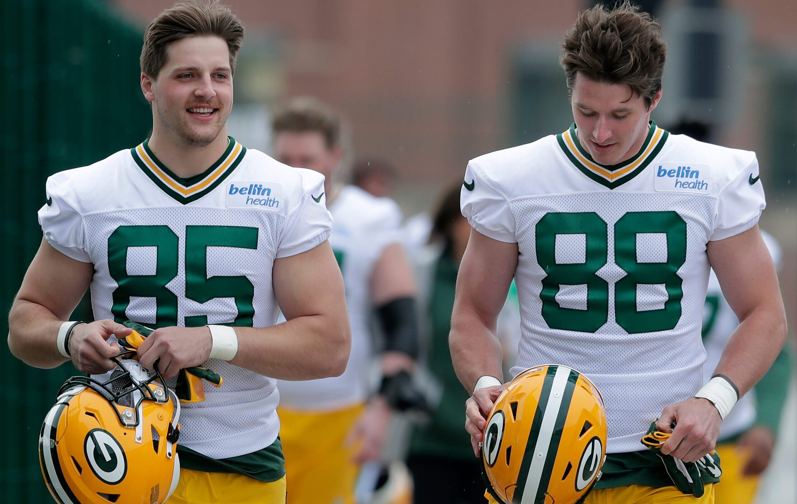 Green Bay Packers tight ends Luke Musgrave and Tucker Kraft